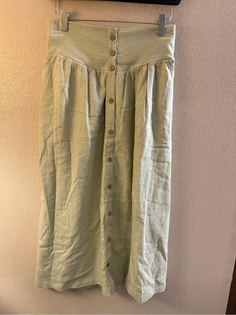 Love Tree Light Sage Button-Front High-Waist Midi Skirt